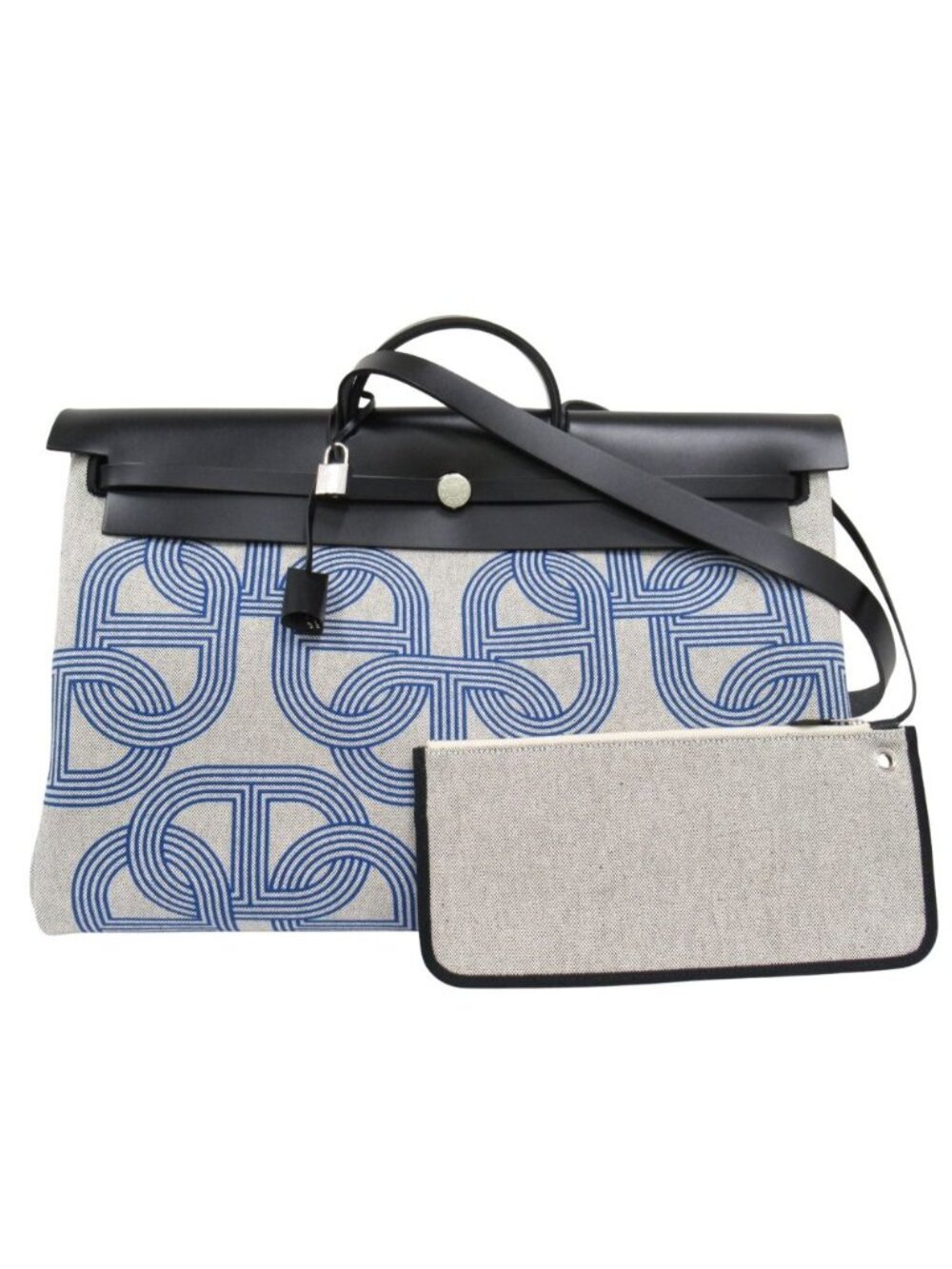 Hermes Herbag Zip 50 Cabin 2-Way Hand Shoulder Chaine D'Ancre Ecru Black Handbag